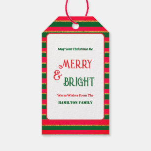 Modern Merry & Bright Red Green Stripes Weihnachte Geschenkanhänger