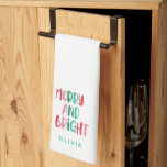 Modern Merry & Bright Retro farbenfrohe Weihnachte Geschirrtuch<br><div class="desc">Moderne Minimalistische Merry & Bright Retro farbenfrohe Weihnachtsfamilie FotoScript Boho Weihnachtskarten Streifen Nachricht für alle Bräuche oder Anfragen.</div>