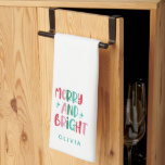 Modern Merry & Bright Retro farbenfrohe Weihnachte Geschirrtuch<br><div class="desc">Moderne Minimalistische Merry & Bright Retro farbenfrohe Weihnachtsfamilie FotoScript Boho Weihnachtskarten Streifen Nachricht für alle Bräuche oder Anfragen.</div>