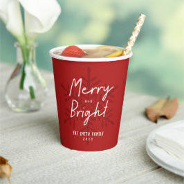 Modern Merry & Bright Script Snowflakes Christmas  Pappbecher