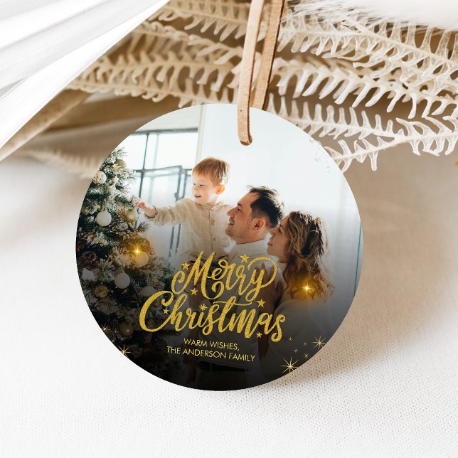 Modern Merry Christmas Family Photo Geschenkanhänger (Modern Christmas Family Holiday Favor Tags)