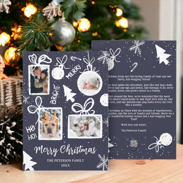 Modern merry Christmas presents blue fun 4 photos Feiertagskarte (Modern merry Christmas presents blue fun 4 photos Holiday Card)