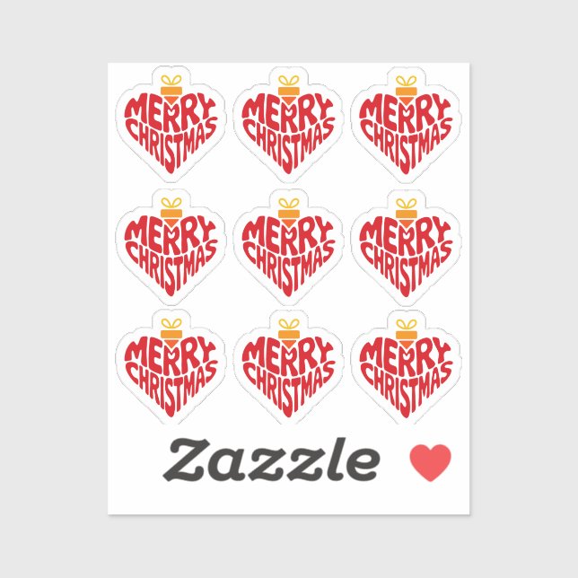 Modern Merry Christmas Red Retro Heart Typography Aufkleber (Blatt)
