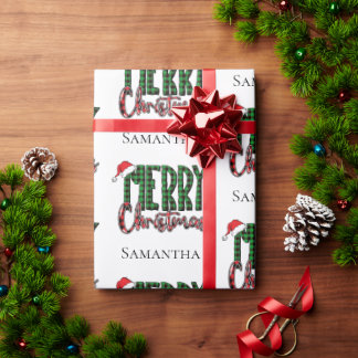 Modern Merry Christmas Typography Custom Name Geschenkpapier