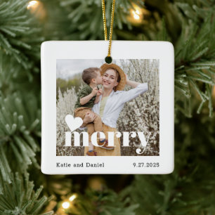 Modern Merry Holiday Family Double Sided Keramikornament