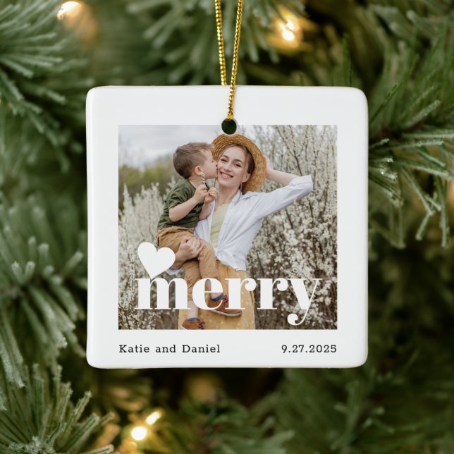 Modern Merry Holiday Family Double Sided Keramikornament (Baum)