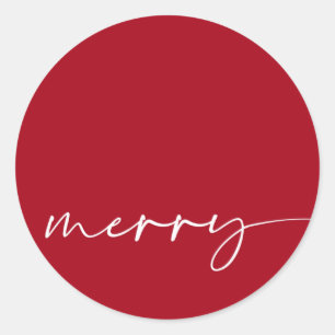 Modern Merry Red White Calligraphy Weihnachten Runder Aufkleber