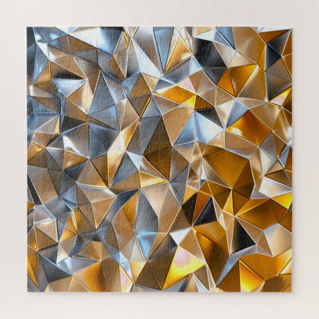 Modern Metallic Abstract Gold Silver Geometric Puzzle (Vertikal)
