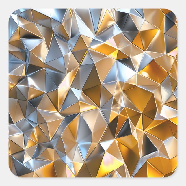 Modern Metallic Abstract Gold Silver Geometric Quadratischer Aufkleber (Vorderseite)