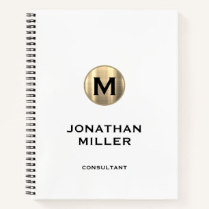 Modern Metallic Gold Monogram White Notizbuch