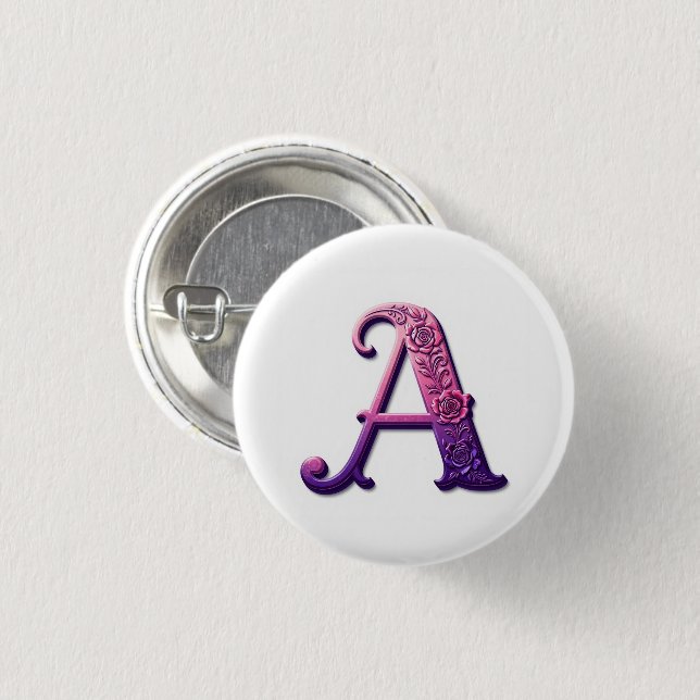 Modern Metallic Rosemaling Letter A, Pink/Purple Button (Vorne & Hinten)