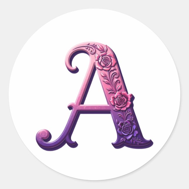 Modern Metallic Rosemaling Letter A, Pink/Purple Runder Aufkleber (Vorderseite)