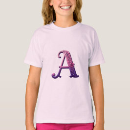 Modern Metallic Rosemaling Letter A, Pink/Purple T-Shirt