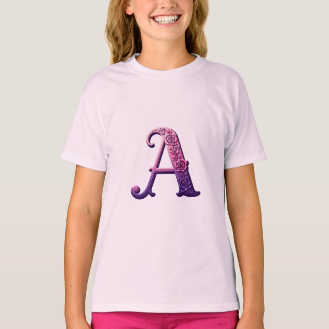 Modern Metallic Rosemaling Letter A, Pink/Purple T-Shirt (Vorderseite)