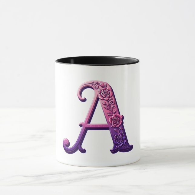 Modern Metallic Rosemaling Letter A, Pink/Purple Tasse (Zentrum)