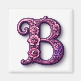 Modern Metallic Rosemaling Letter B, Pink/Purple Magnet