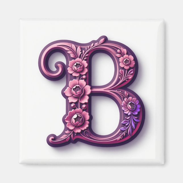 Modern Metallic Rosemaling Letter B, Pink/Purple Magnet (Vorne)