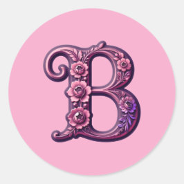 Modern Metallic Rosemaling Letter B, Pink/Purple Runder Aufkleber