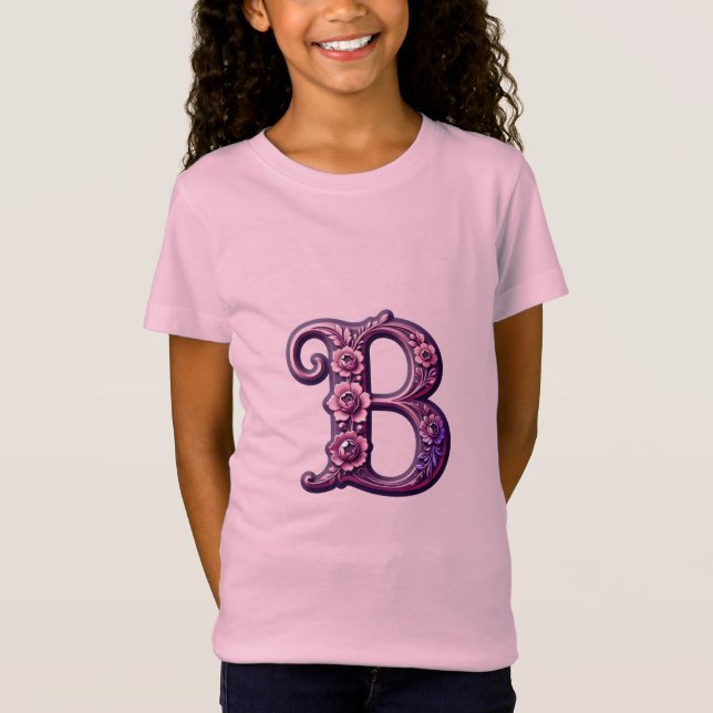 Modern Metallic Rosemaling Letter B, Pink/Purple T-Shirt (Vorderseite)