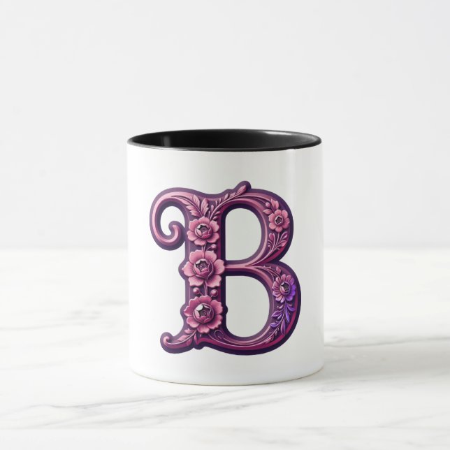 Modern Metallic Rosemaling Letter B, Pink/Purple Tasse (Zentrum)