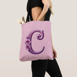 Modern Metallic Rosemaling Letter C, Pink/Purple