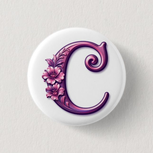 Modern Metallic Rosemaling Letter C, Pink/Purple Button (Vorderseite)