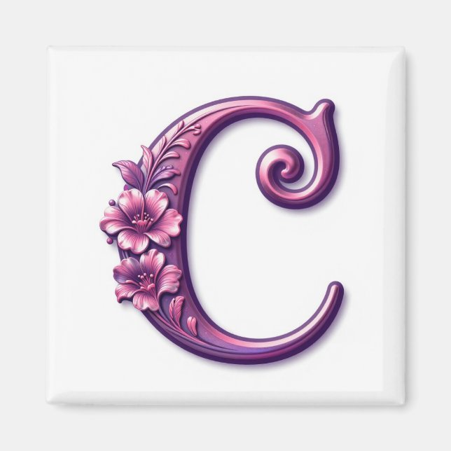 Modern Metallic Rosemaling Letter C, Pink/Purple Magnet (Vorne)