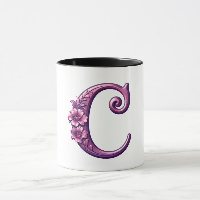 Modern Metallic Rosemaling Letter C, Pink/Purple Tasse (Zentrum)