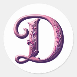 Modern Metallic Rosemaling Letter D, Pink/Purple Runder Aufkleber