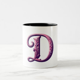 Modern Metallic Rosemaling Letter D, Pink/Purple Zweifarbige Tasse