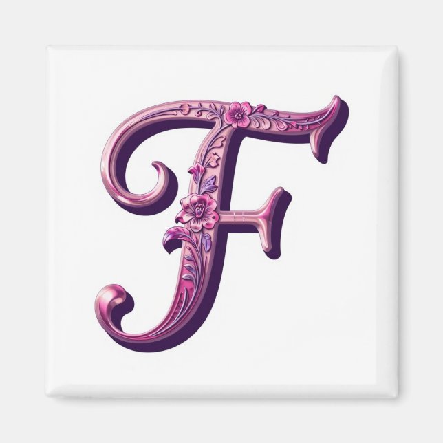 Modern Metallic Rosemaling Letter F, Pink/Purple Magnet (Vorne)