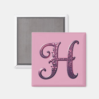 Modern Metallic Rosemaling Letter H, Pink/Purple Magnet