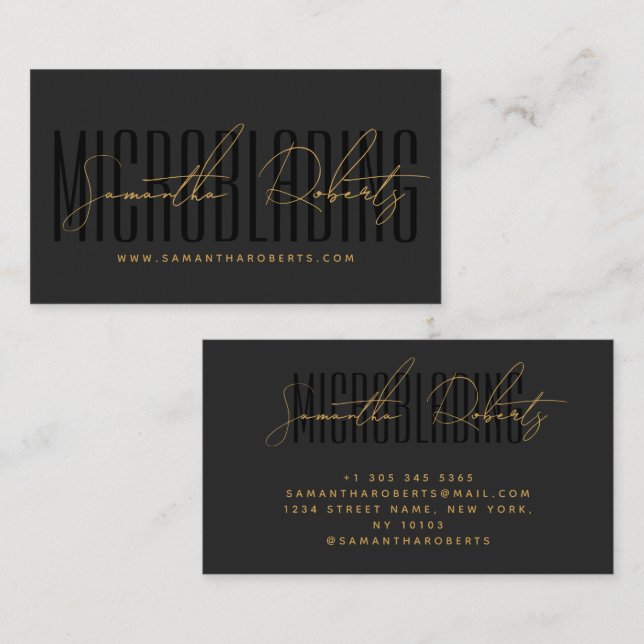 Modern microblading typography script gray black visitenkarte (Vorne/Hinten)