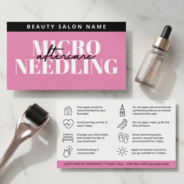 Modern Microneedling Aftercare Instructions Card Visitenkarte (Von Creator hochgeladen)