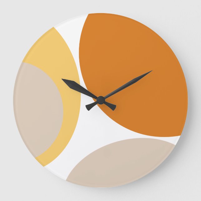 Modern Mid Century Abstract Mustard Rust Brown Große Wanduhr (Vorderseite)