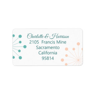 Modern Mid Century Atomic Starburst Wedding  Label Adressaufkleber