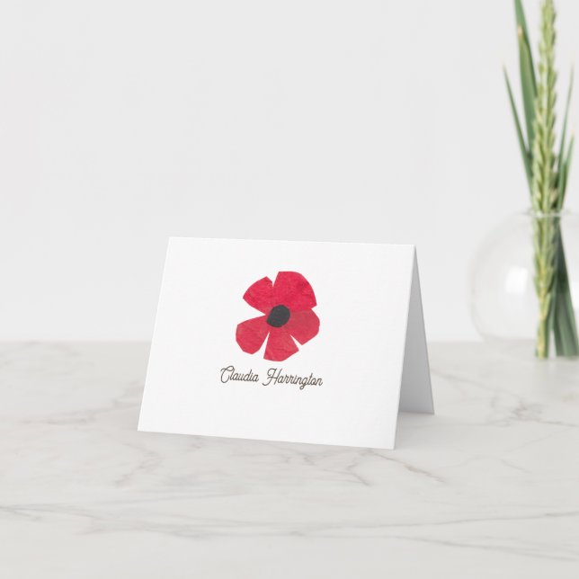 Modern Midcentury Red Poppy Hand-Illustrated Dankeskarte (Vorderseite)