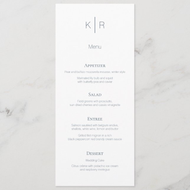 Modern Midnight Blue White Wedding Menu Card Menükarte (Vorderseite)