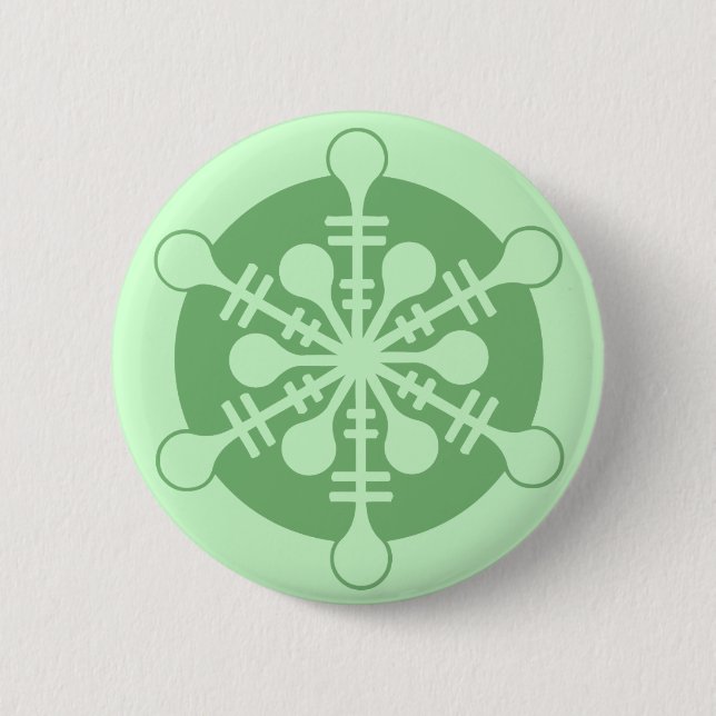 Modern Mini Green Christmas Snowflake Button (Vorderseite)