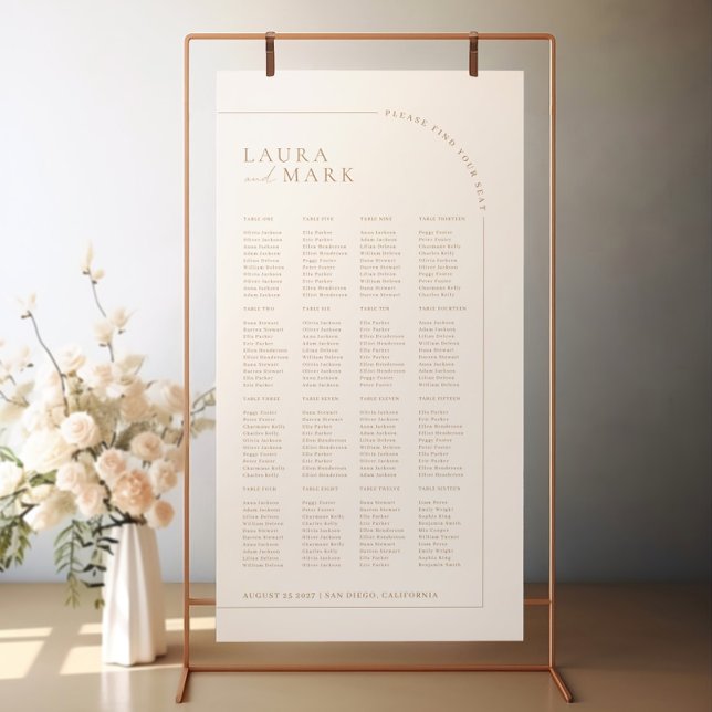 Modern Minimal 160 Guests Wedding Seating Charts Poster (Modern Minimal 160 Guests Wedding Seating Charts)