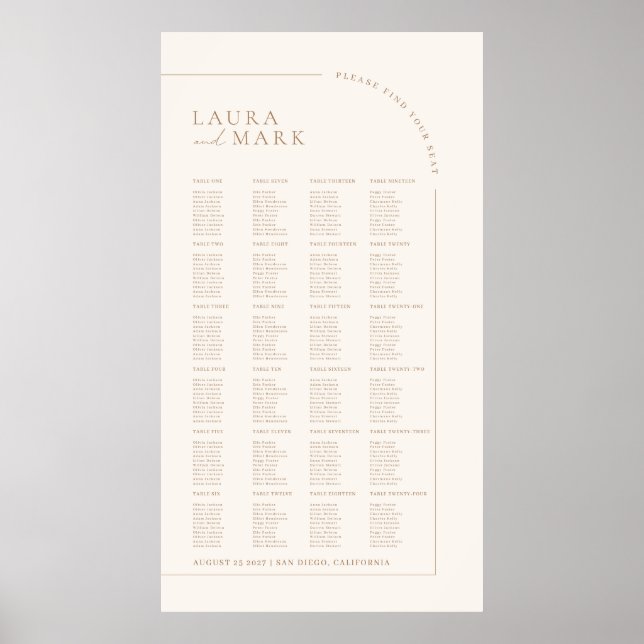 Modern Minimal 240 Guests Wedding Seating Charts Poster (Vorne)