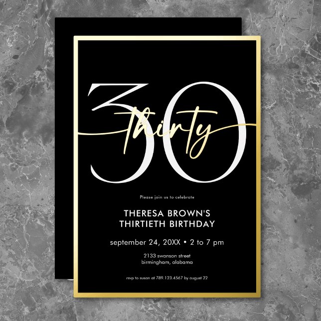 Modern Minimal 30 Script Geburtstag Gold Folieneinladung (Von Creator hochgeladen)