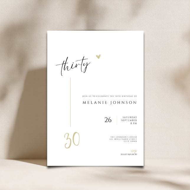 Modern Minimal 30th Birthday Party Invitation Einladung (Modern Minimal 30th birthday invitation with handwritten typography,)