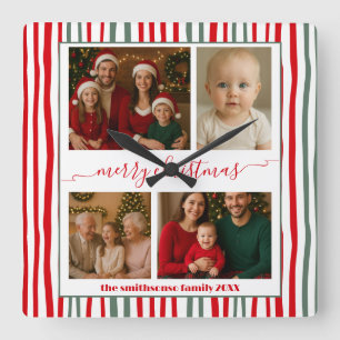 Modern Minimal 4 Foto Frohe Weihnachten Quadratische Wanduhr