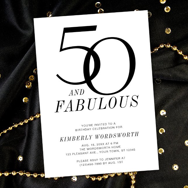 Modern Minimal 50 und Fabulous Fünfzigster Geburts Einladung (Von Creator hochgeladen)