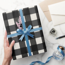 Modern Minimal Black White Gingham Plaid Pattern Geschenkpapier