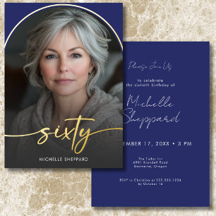 Modern Minimal Blue Arch Sixtieth Birthday Folieneinladung