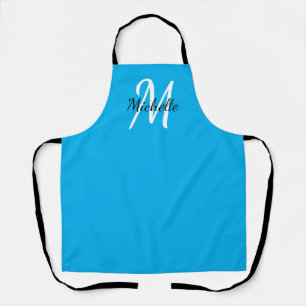 Modern Minimal Blue Monogram Name + Initial Schürze