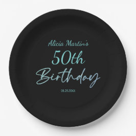 Modern & Minimal Blue Typografy Black Birthday Pappteller