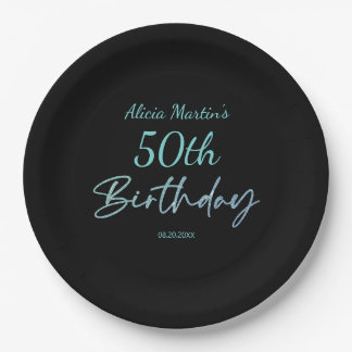 Modern & Minimal Blue Typografy Black Birthday Pappteller